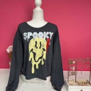 Grey Smiley Graphic Sweatshirt crop top- Smiley World